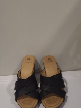 White Mountain Black Crisscross Slide Mules